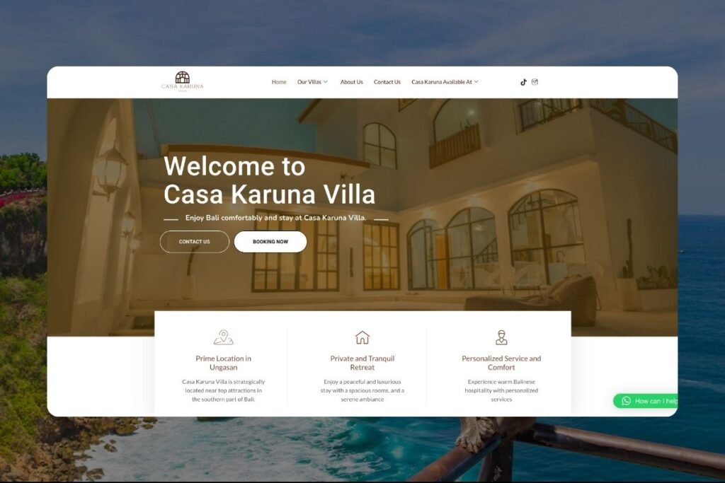 WordPress website for Casa Karuna Villas, a two-villa property in Ungasan, Bali