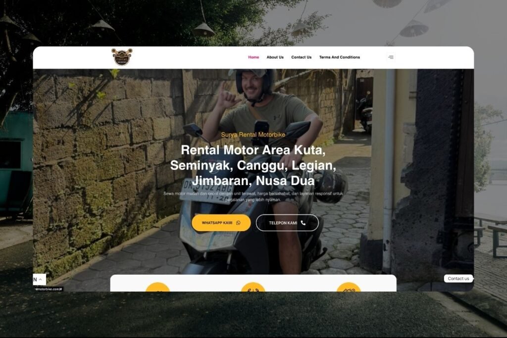 WordPress website for Surya Rental Motorbike, a scooter rental business in Bali